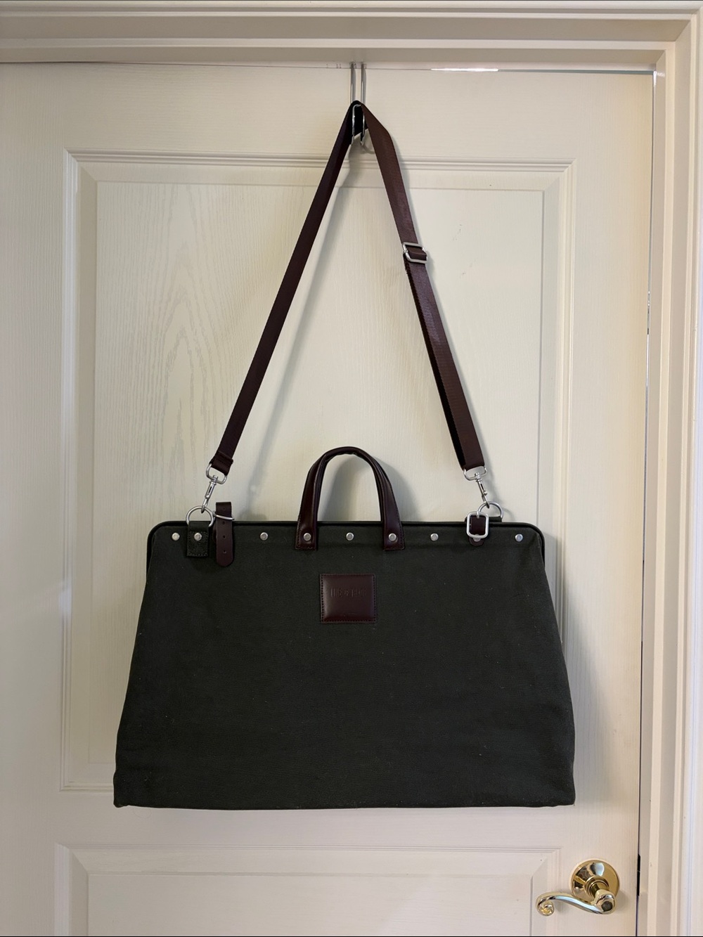 Classic Dark Green Canvas Duffel with Brown Leather Accents